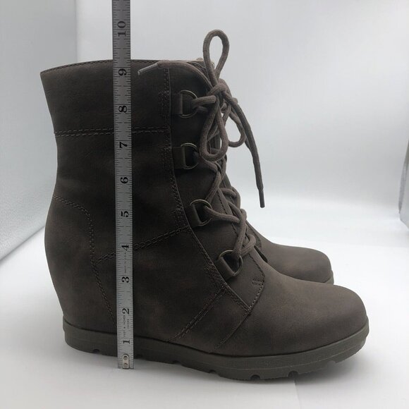 Ortholite beige hidden wedge platform ankle booties boots lace up sz 10 - Picture 6 of 13